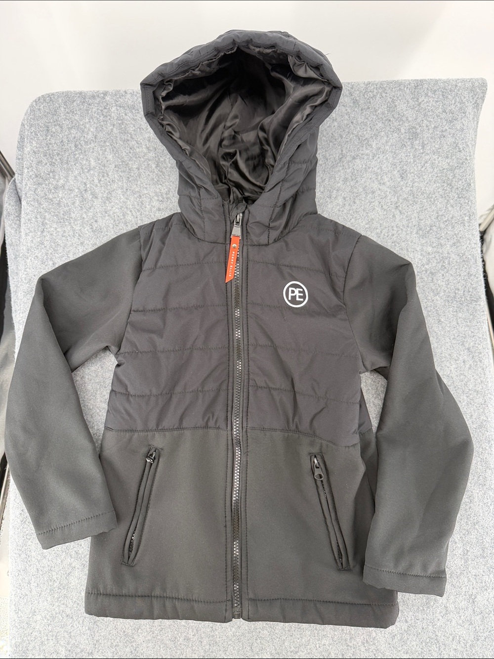 Perry Ellis Boy Black Hooded lined Jacket coat with pockets 7